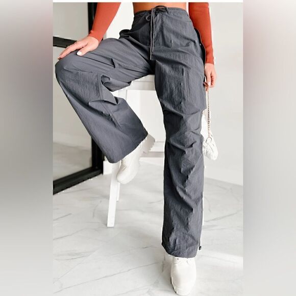 Rae Mode Charcoal Parachute Pants with adjustable drawstring at waist and ankle - Picture 1 of 11